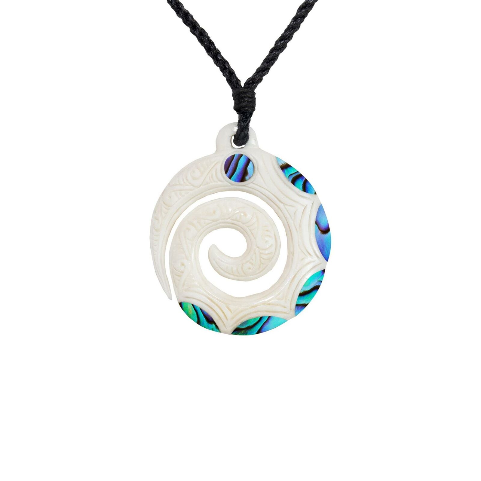 81stgeneration Collana con Ciondolo Osso a Mano Abalone Koru Rotondo Modellato