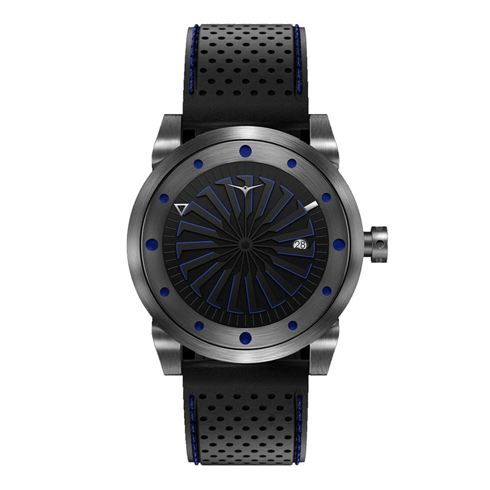 Zinvo Nitro Blu Automatico Acciaio Nero Grigio Pelle Zaffiro Orologio Uomo