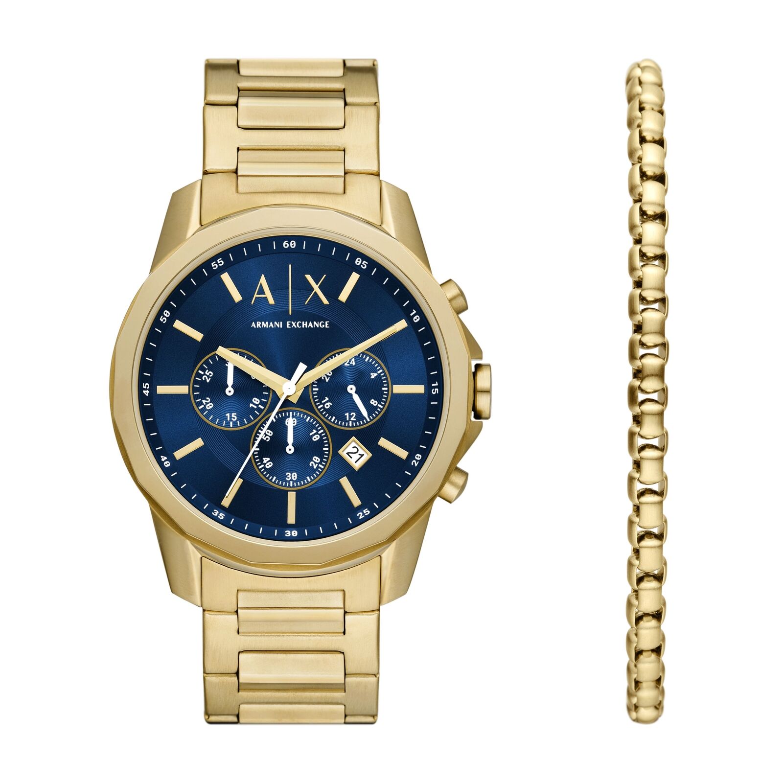 Orologio + Bracciale Uomo ARMANI EXCHANGE BANKS AX7151SET Chrono Acciaio Gold