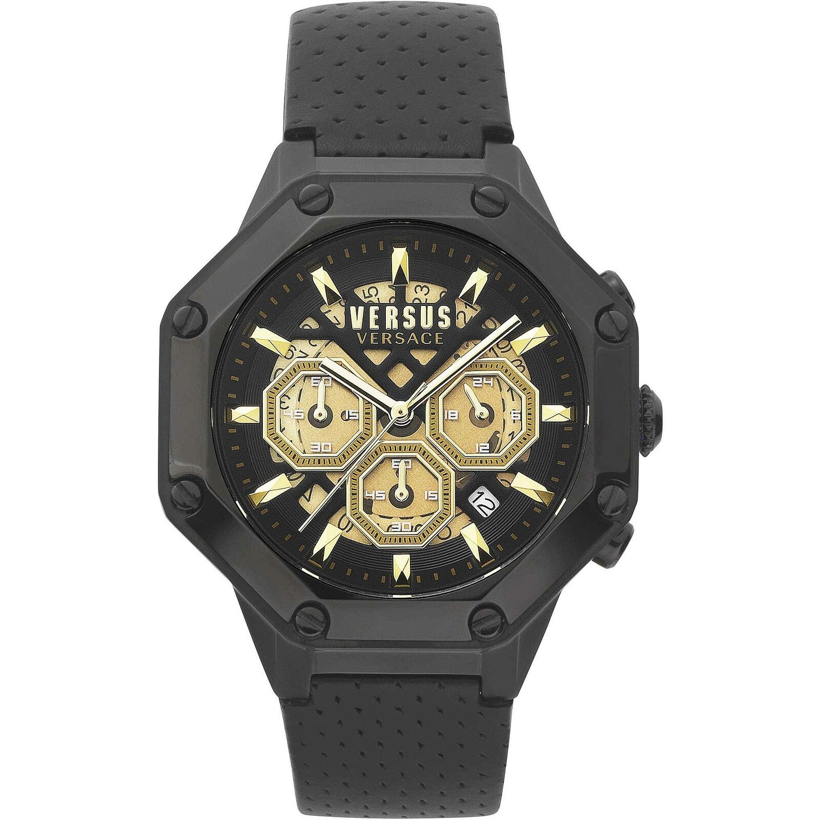 Orologio Versus Palestro VSP391220 Watch Pelle Nera Cronografo Oro Ottagonale