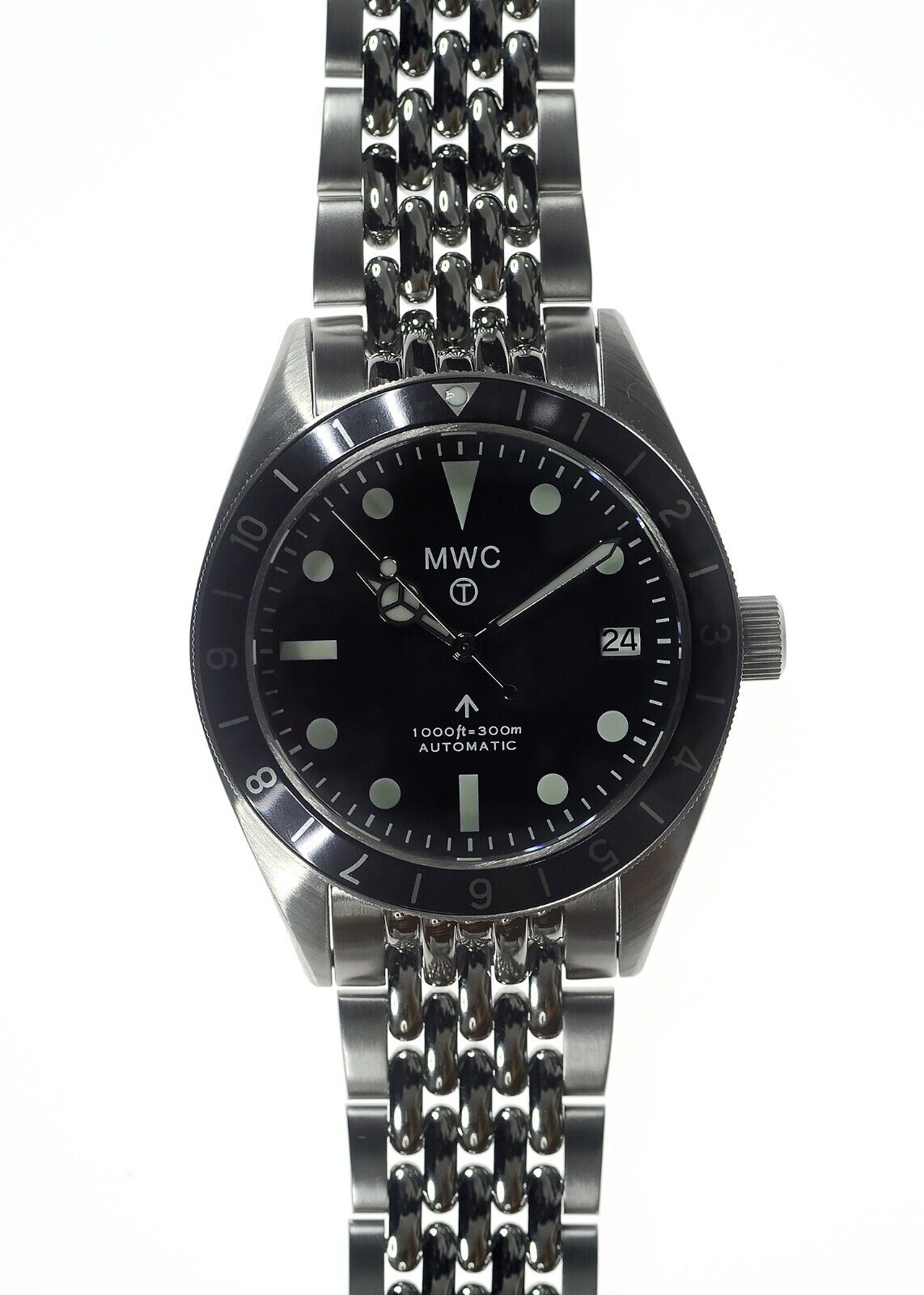 MWC Classic 1960s Pattern Automatico Acciaio Nero Grigio Data Orologio Uomo