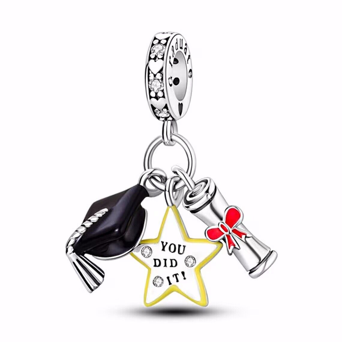 MariaFonte Charm Laurea Diploma Cappello Stella Pergamena Argento 925 Compatibil