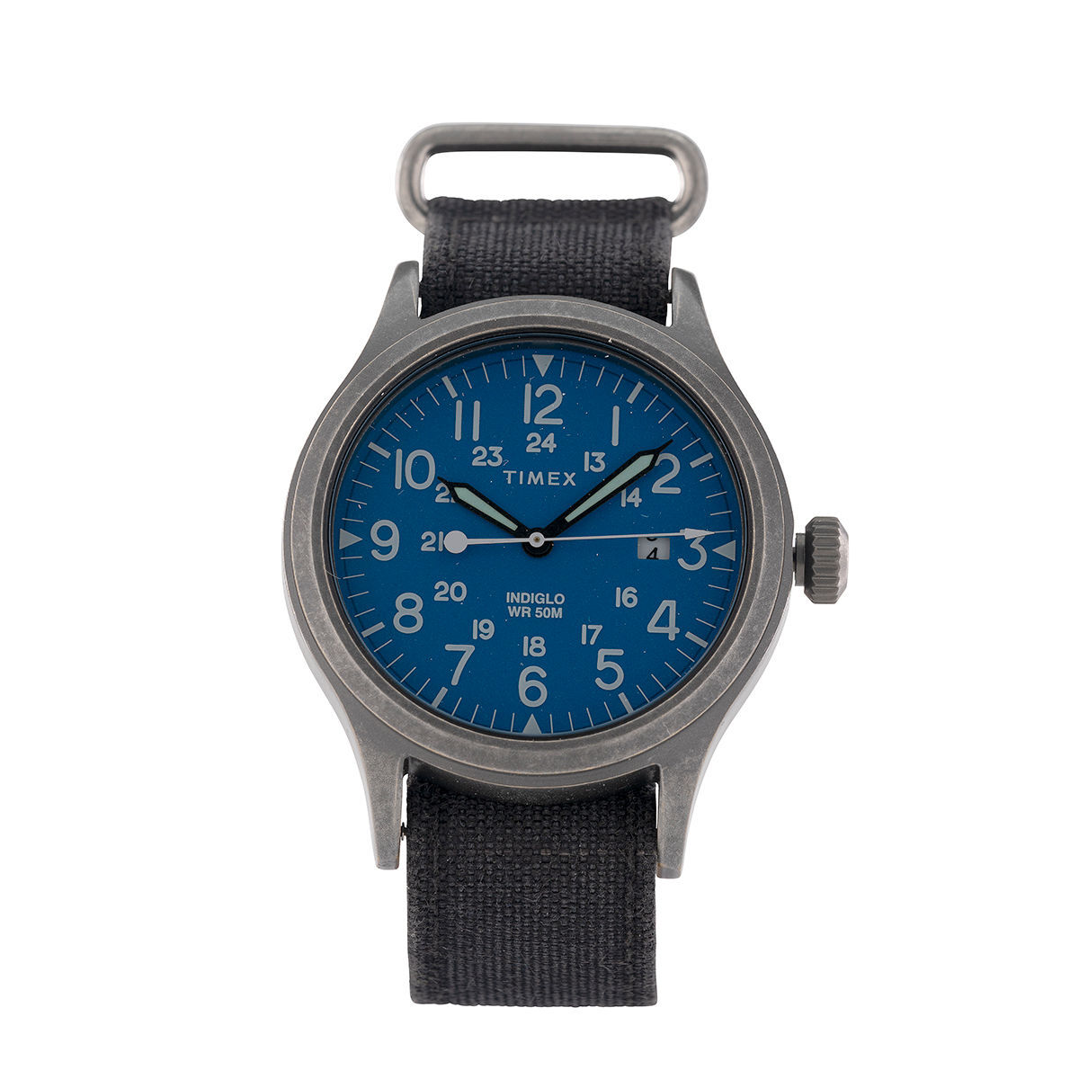 Timex Orologio SCOUT Ottone 40mm Argento Blu Cinturino In Tessuto Nero 20mm