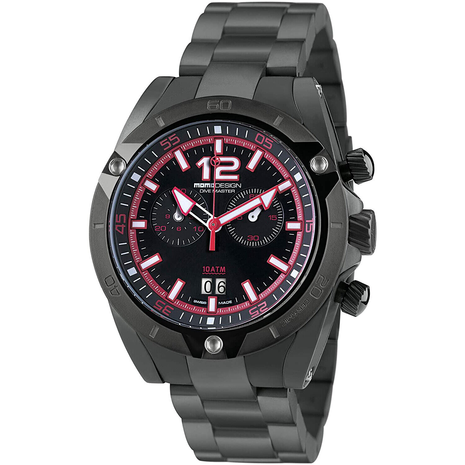 Orologio Uomo MOMO DESIGN DIVE MASTER MD282BK-40 Chrono Acciaio Nero Sub 100mt