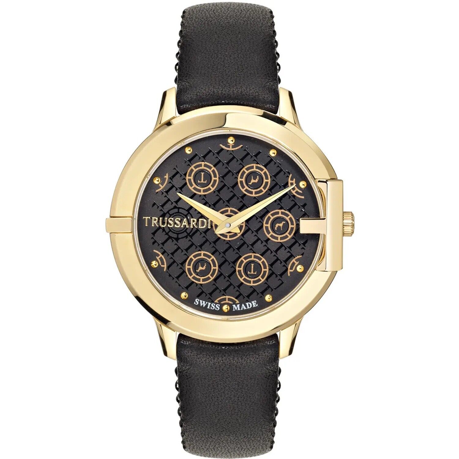 Orologio Donna TRUSSARDI HEKET R2451114502 Pelle Nero Gold Dorato SWISS MADE