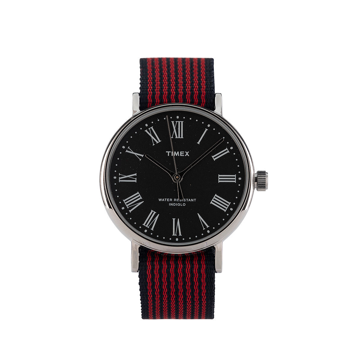 Timex Orologio FAIRFIELD AVENUE 37mm Argento Nero Cint. Tess. Blu-Rosso Blu 18mm