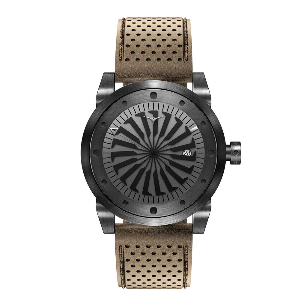 Zinvo Encore Turbina Automatico Acciaio Grigio Beige Pelle Zaffiro Orologio Uomo