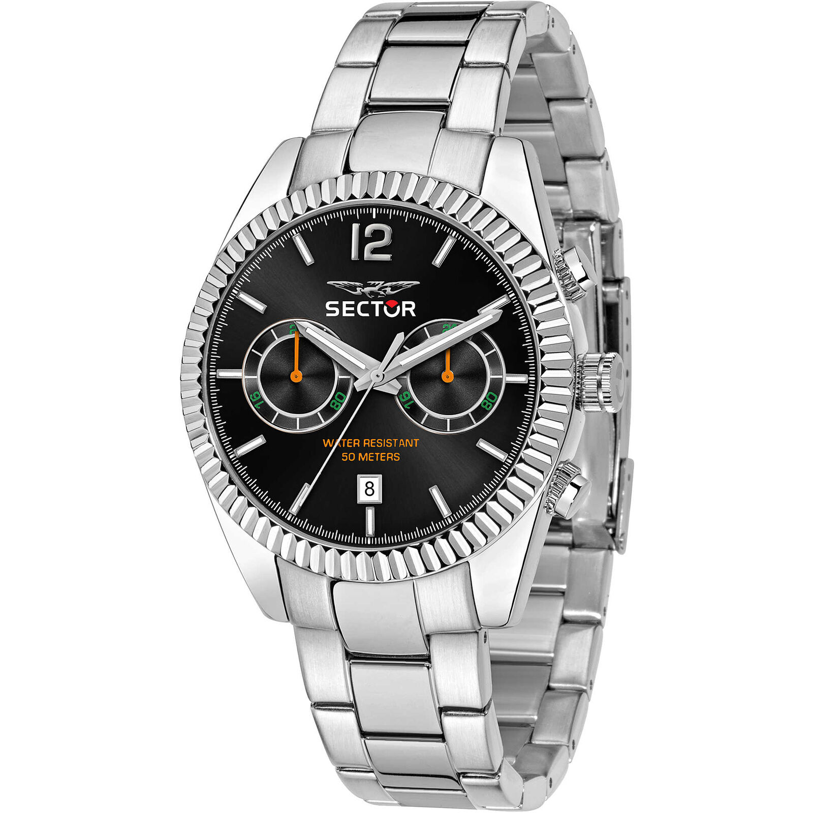 Orologio Uomo SECTOR 240 R3253240003 Bracciale Acciaio Nero 24 Ore Sub 50mt NEW