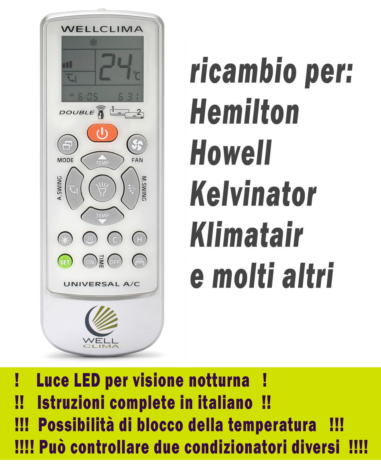 Telecomando condizionatore Hemilton Howell Kelvinator Klimatair climatizzatore