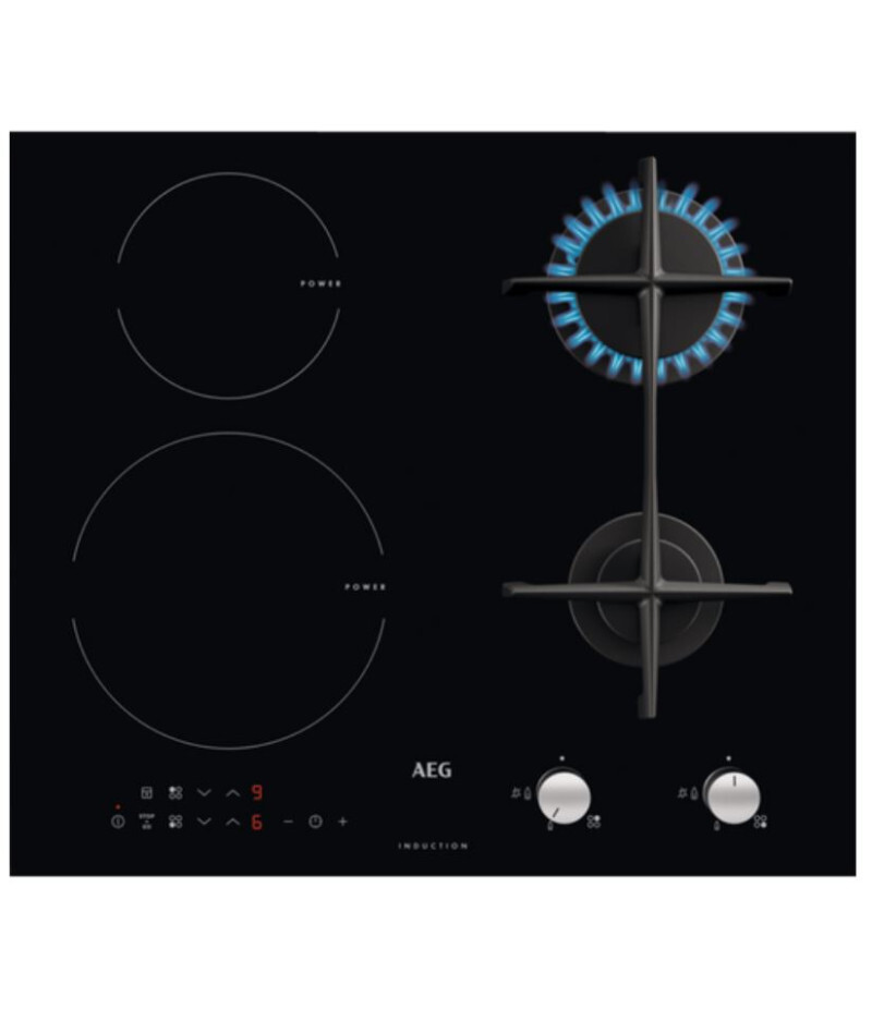 AEG CN071436DH PIANO COTTURA GAS/INDUZIONE MISTO VETRO NERO 60 CM GRIGLIE GHISA