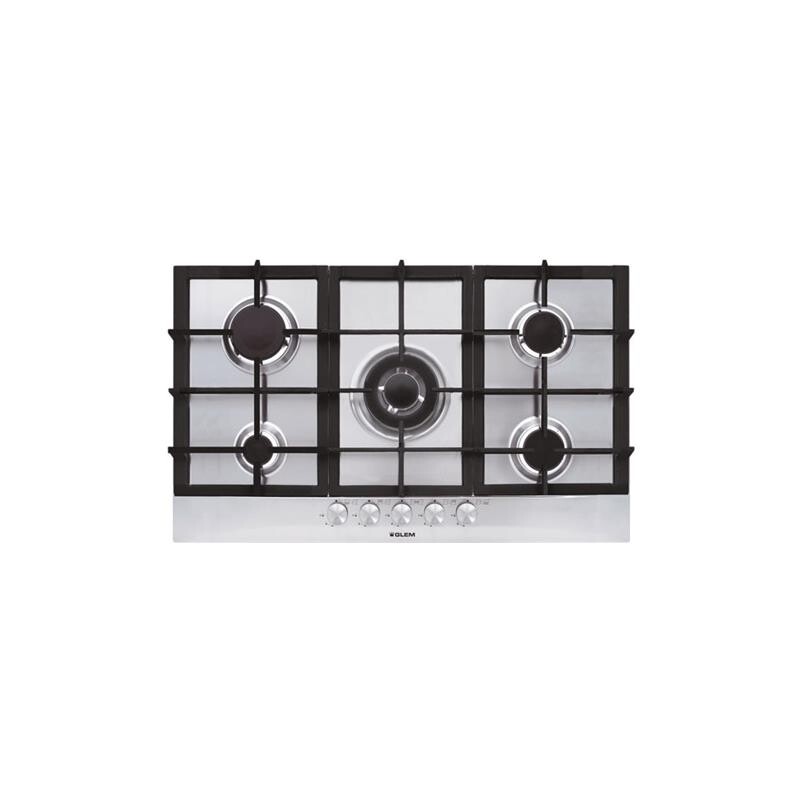 GLEM GAS GT955HIX PIANO COTTURA 90CM 5 FUOCHI GRIGLIE IN GHISA INOX