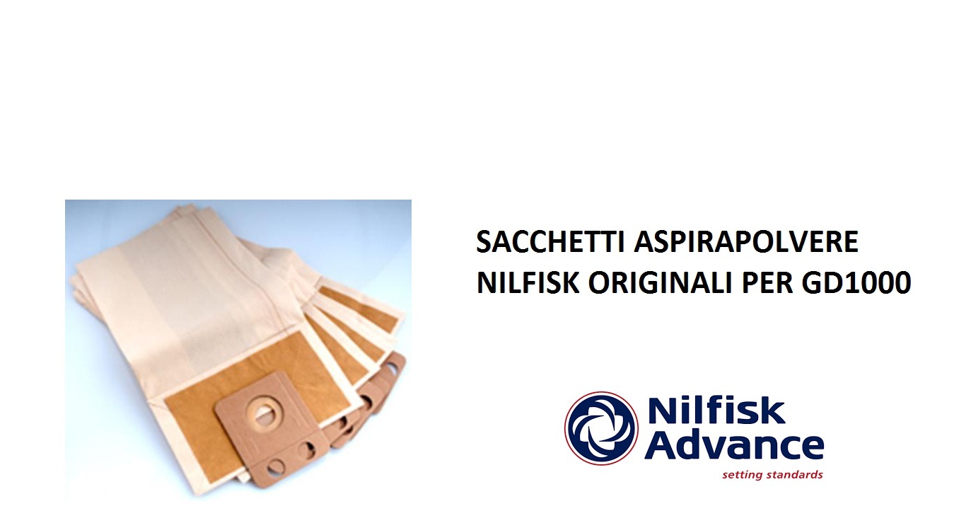 SACCHETTI ASPIRAPOLVERE NILFISK  GD1000 GD1005 HDS1005 5pz. originali