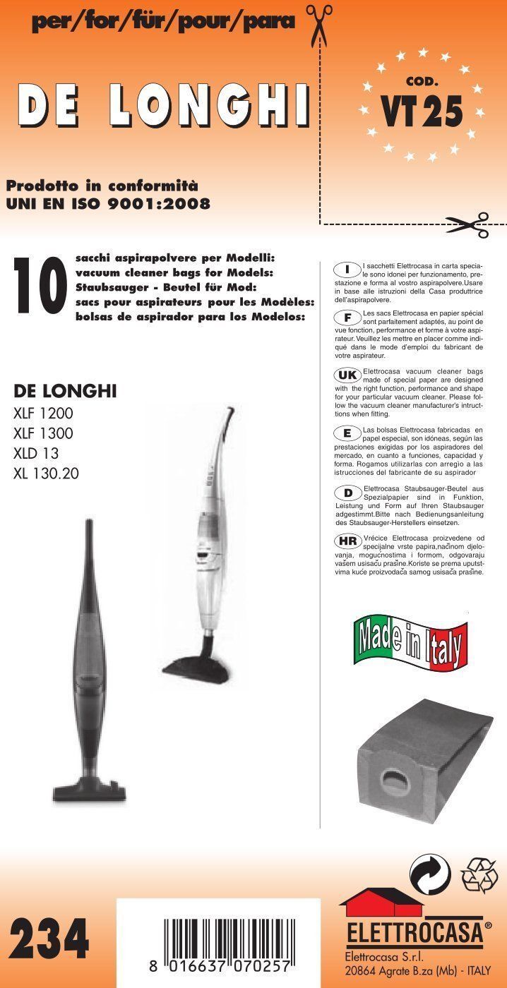 CONF. 10 PZ SACCHI DE LONGHI COMPATIBILI CON TUTTI MODELLI INDICATI NELLA FOTO