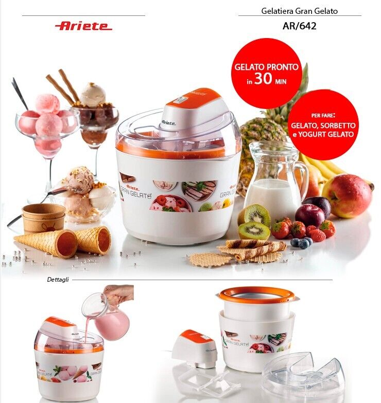 ARIETE GELATIERA GRAN GELATO MACCHINA PER GELATO DA 1,5 LT BIANCO/ARANCIO