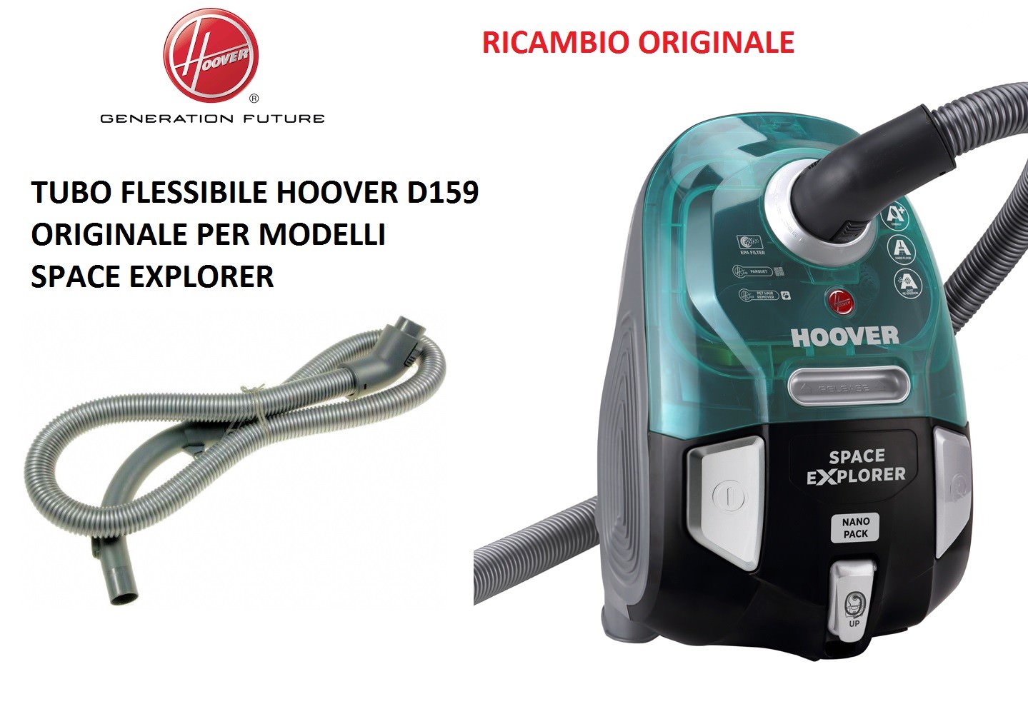 TUBO FLESSIBILE ASPIRAPOLVERE ORIGINALE HOOVER D159 PER MODELLI SPACE EXPLORER