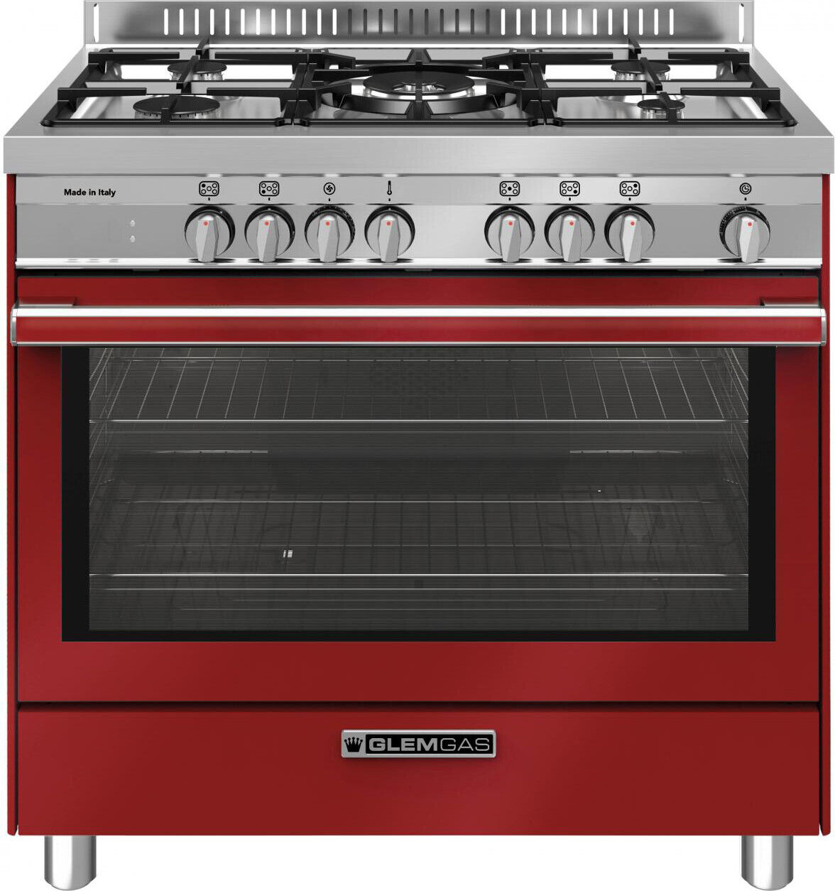 Glem Gas Cucina a Gas 5 Fuochi Forno Multifunzione Grill 90x60 cm Rosso ST965MRS