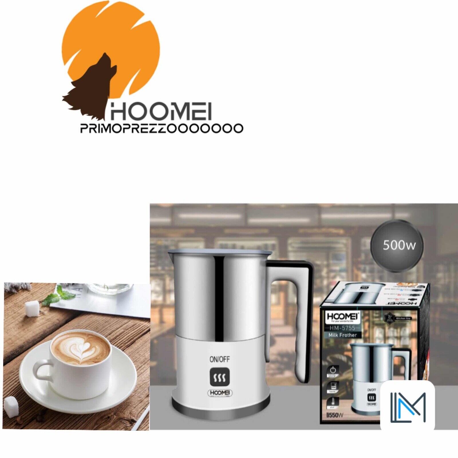 MONTALATTE ELETTRICO 550W PER CAPPUCCINO LATTE MONTA SCHIUMA HOOMEI