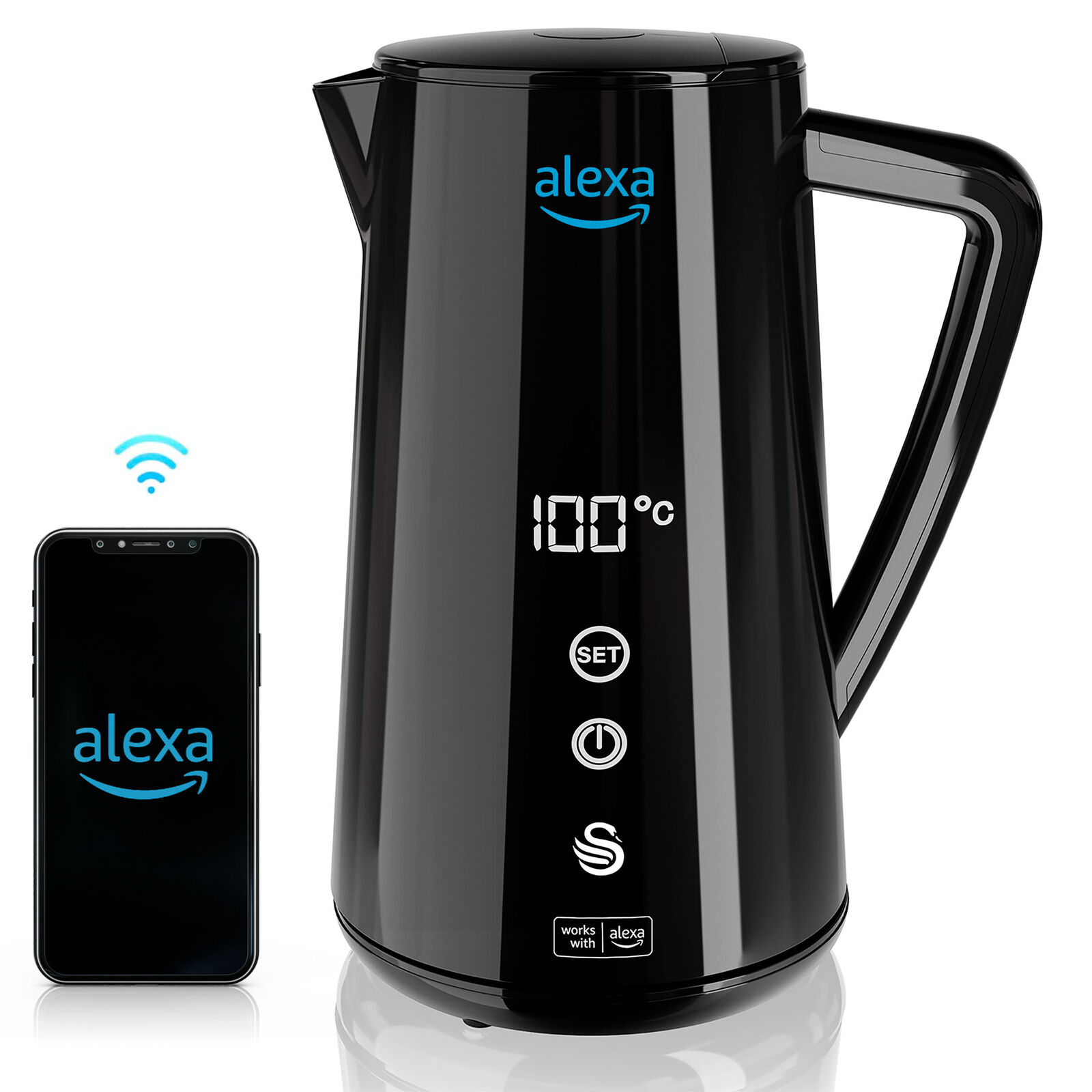 Alexa Bollitore Elettrico Intelligente WIFI 1,5 L, Senza Fili, Touch Screen LED