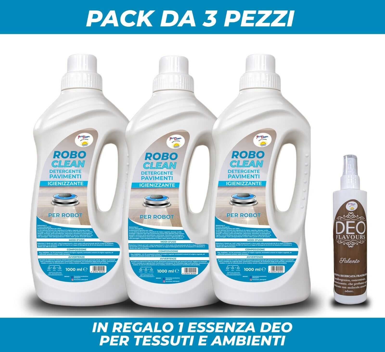 Roboclean 3 pezzi - Detergente per robot lavapavimenti, detergente concentrato