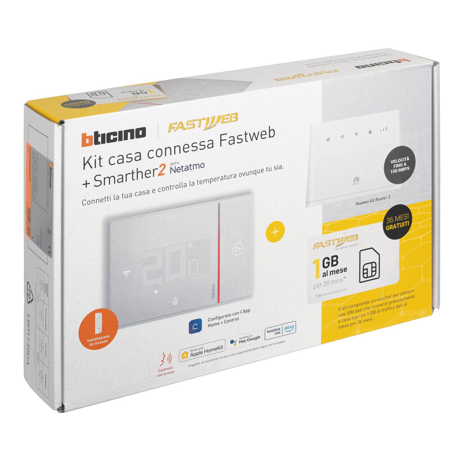 Termostato WiFi a Incasso Kit Con Router e Voucher SIM Fastweb BTicino Smarther2