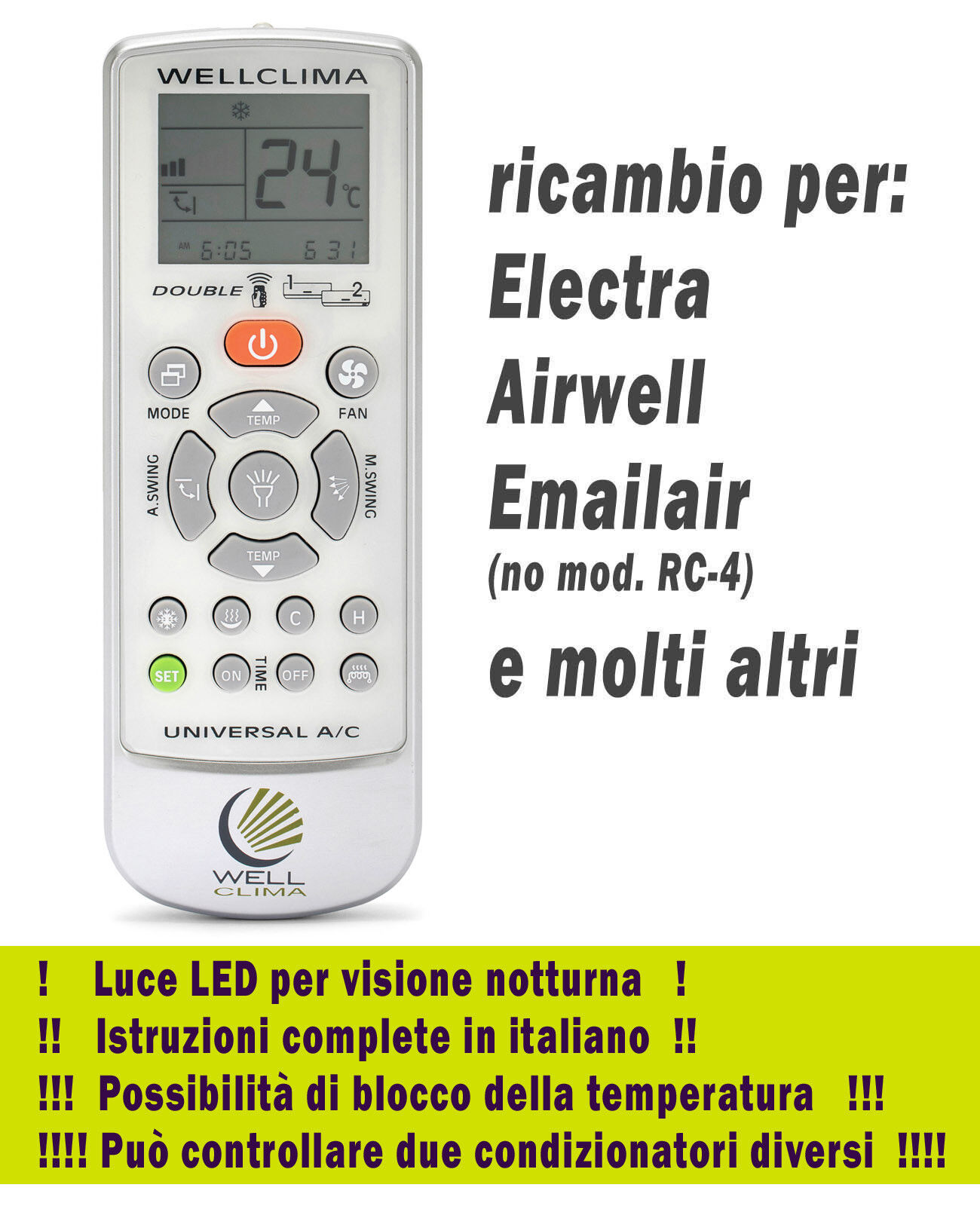Telecomando per condizionatore Electra Airwell Emailair climatizzatore inverter