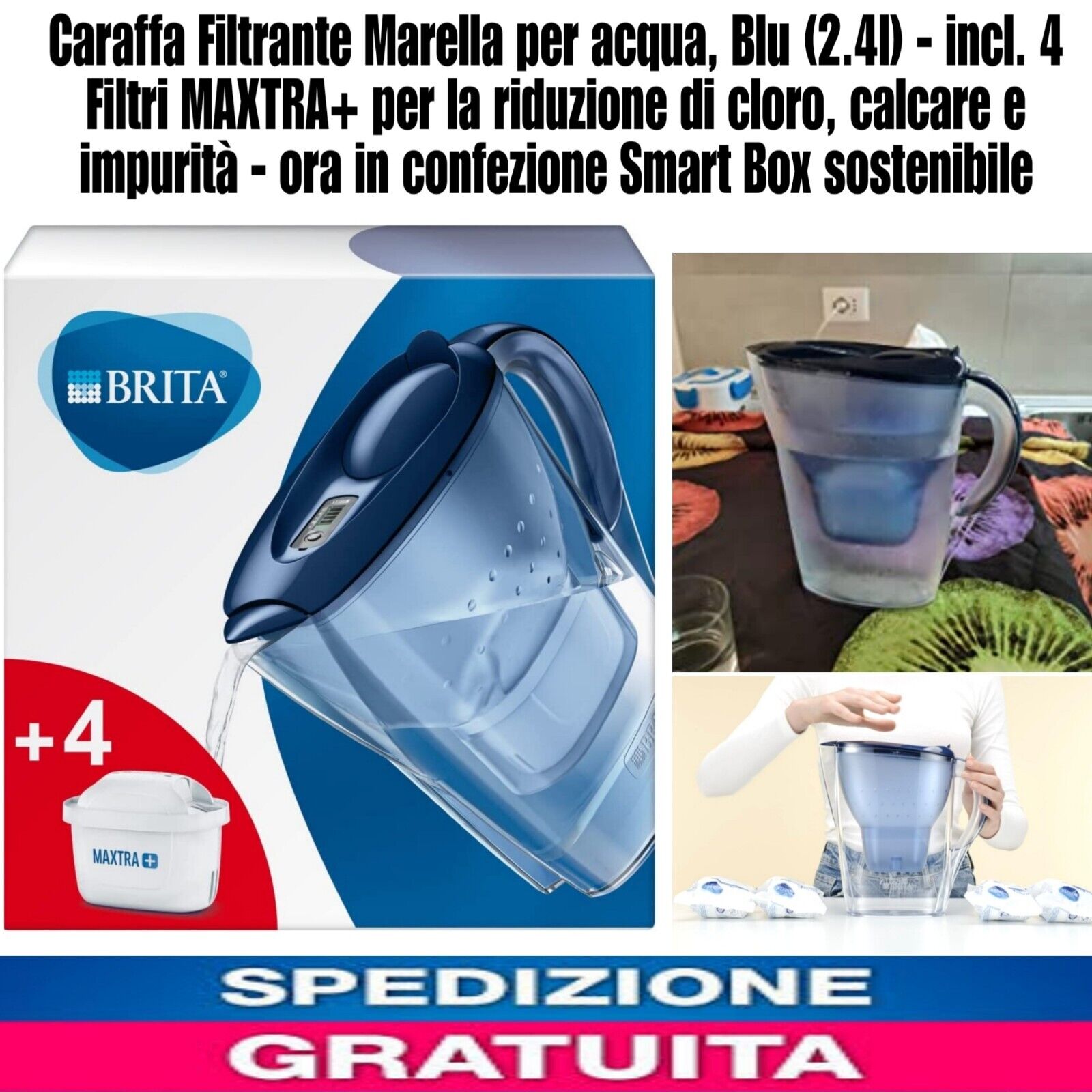 Caraffa Filtrante Marella x acqua,2.4l-incl. 4 Filtri MAXTRA+ x Impurità calcare