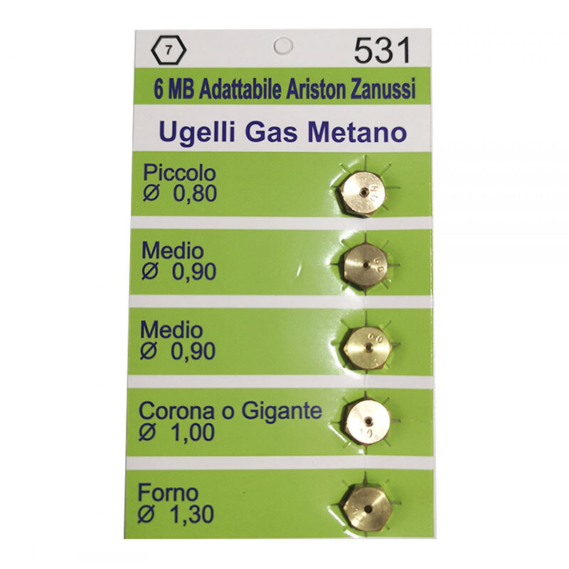 SERIE 5 UGELLI INIETTORI GAS METANO DA 6MB PER CUCINE PIANI COTTURA FORNELLI