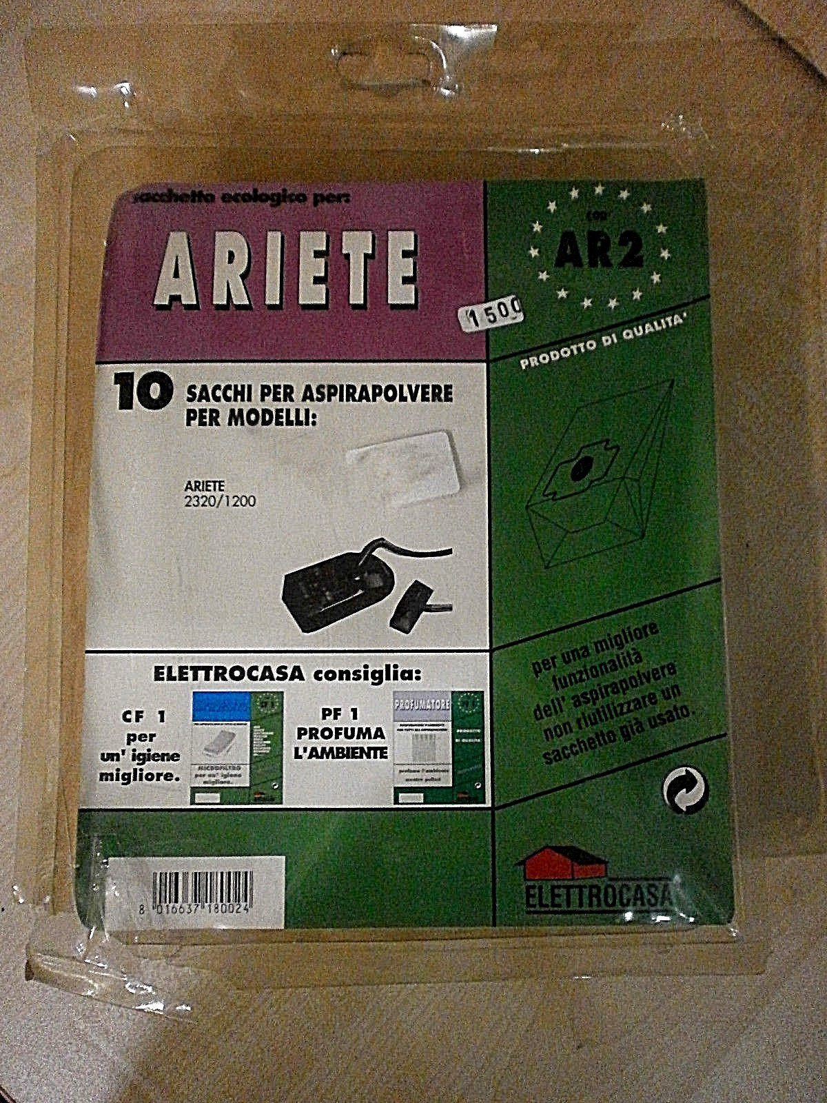 Elettrocasa AR2 x10 Sacchi di Ricambio per Aspirapolvere Ariete