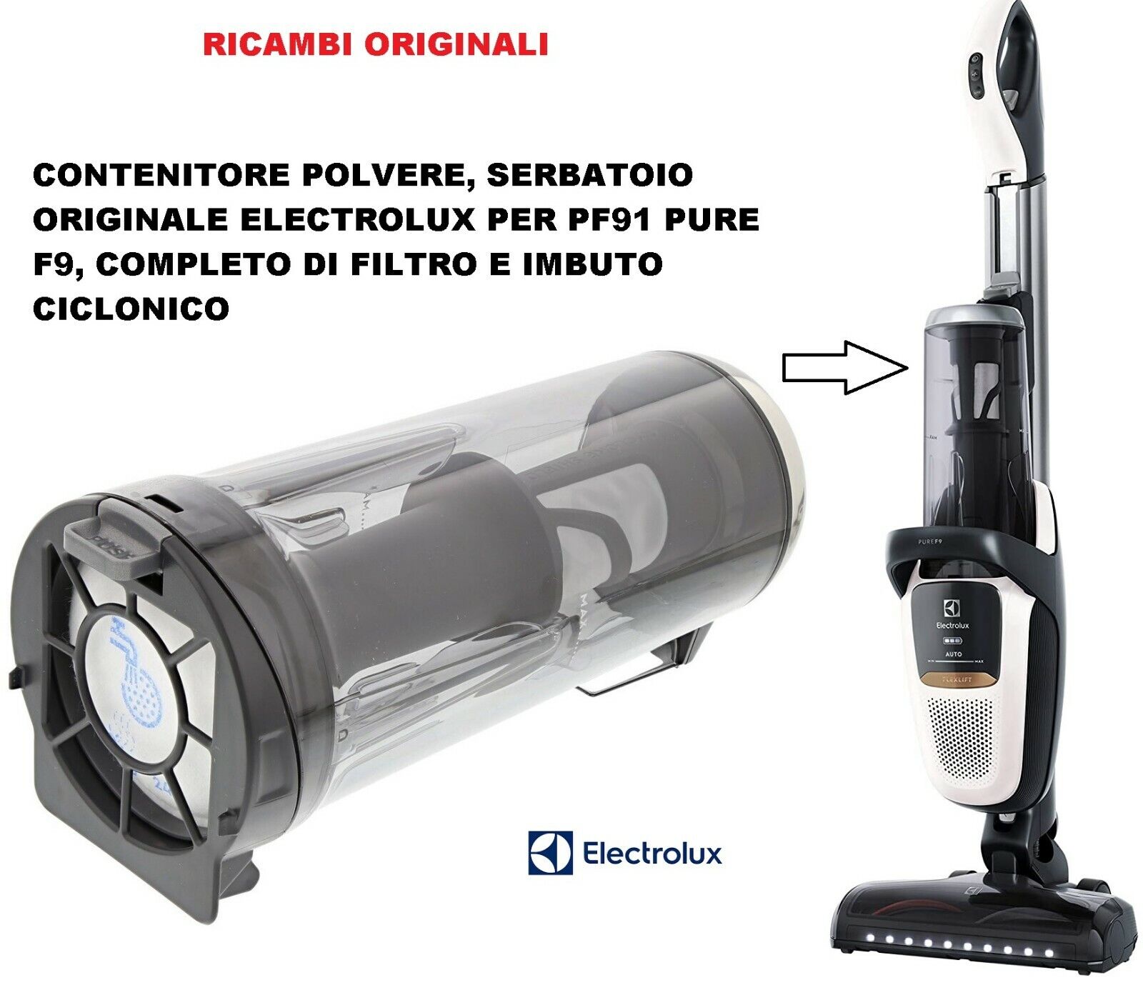CONTENITORE POLVERE COMPLETO ASPIRAPOLVERE PURE F9 PF91 ELECTROLUX ORIGINALE