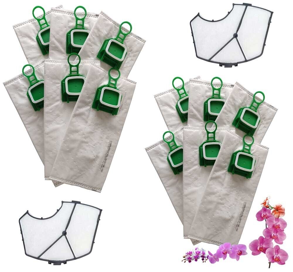 12 SACCHETTI FOLLETTO VK140 VK 150 PROFUMATI E 2 FILTRO MOTORE PER VORWERK