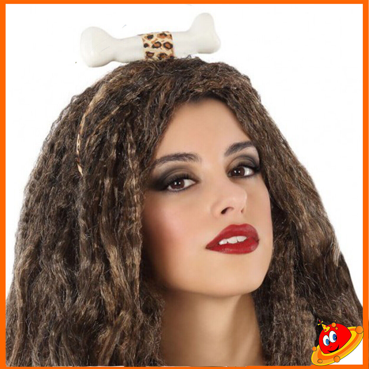 TRAVESTIMENTO CARNEVALE FLINSTONE DONNA UOMO DELLE CAVERNE NEADERTHAL OSSO