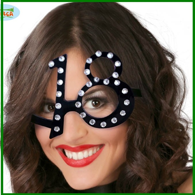 Occhiali neri 18 anni con strass gadget regalo 18 esimo compleanno diciottenne