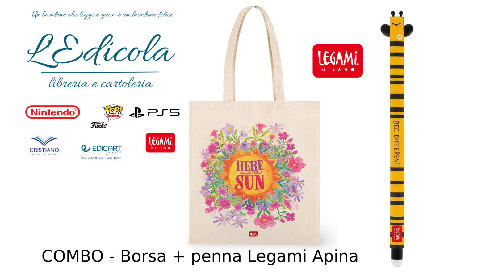 Legami Borsa di Cotone Tote Bag Whale + Penna Apina Legami 2024