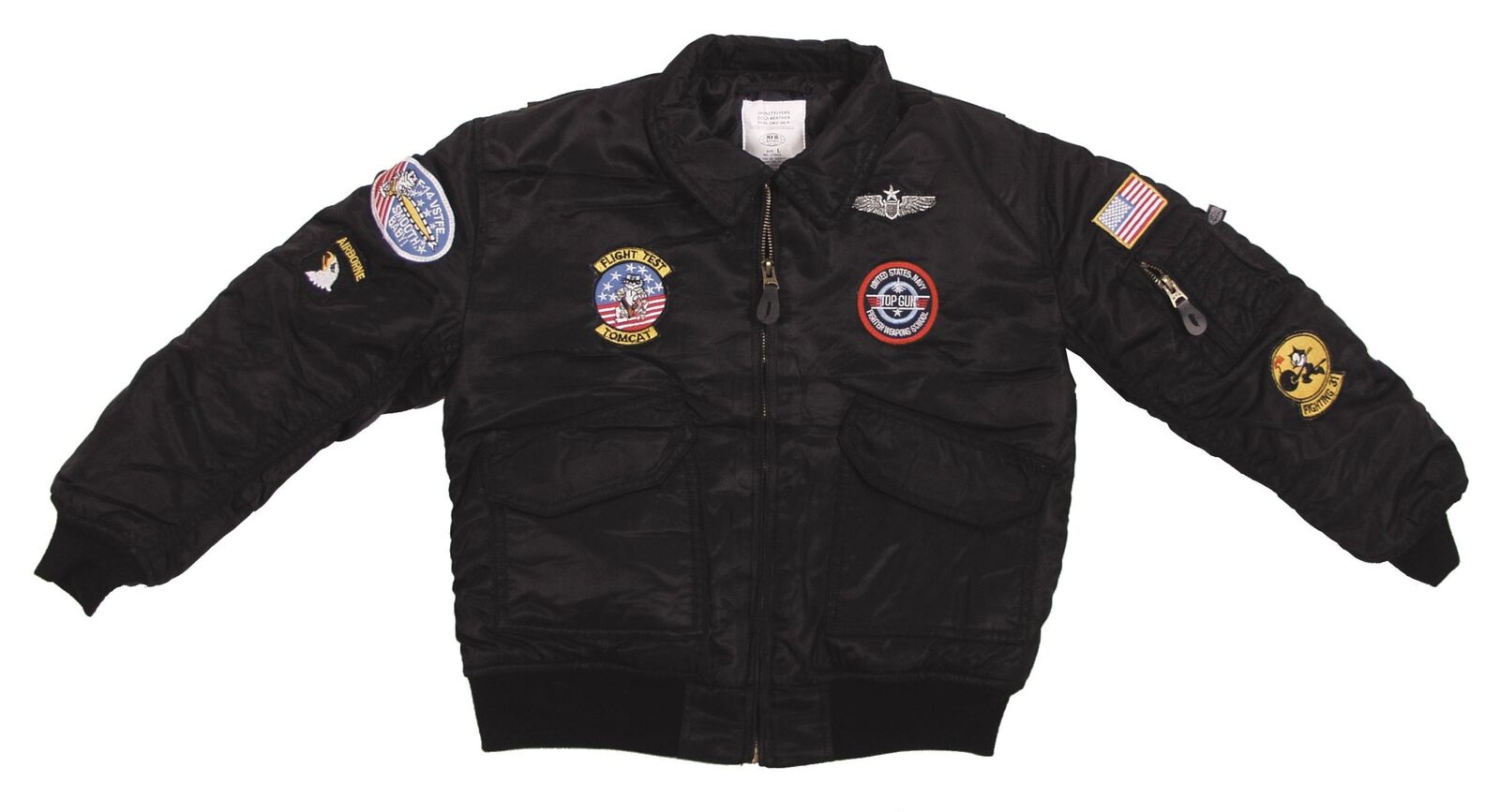 MFH Bambini Giacca pilota Us Cwu Con Distintivo di aviator - Nero, M (H6V)
