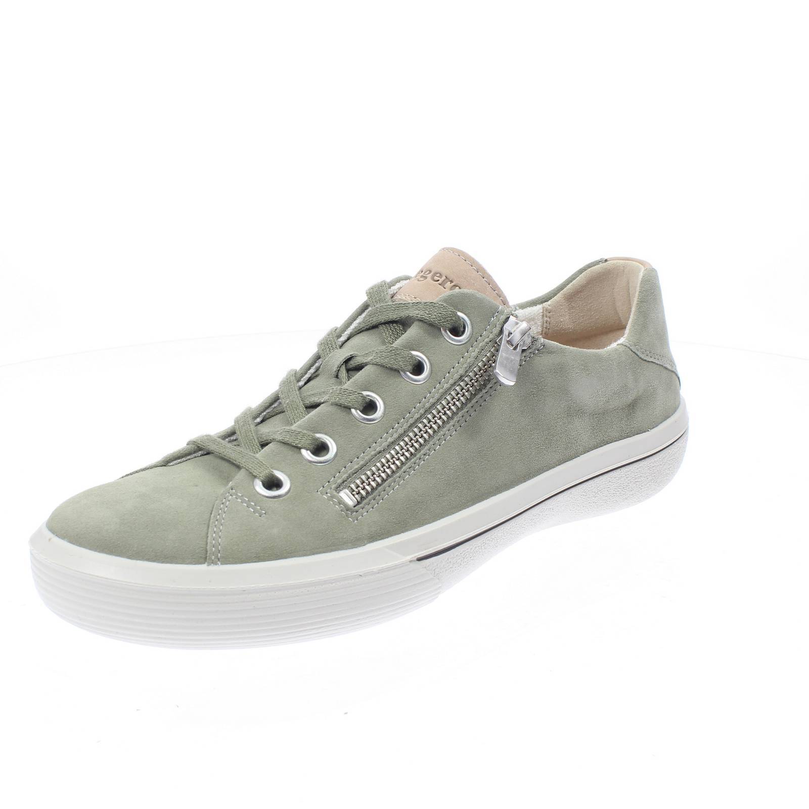 Legero Sneakers Basse In Suede Con Cerniera Verde - Taglia 4 Scarpe Donna Casual