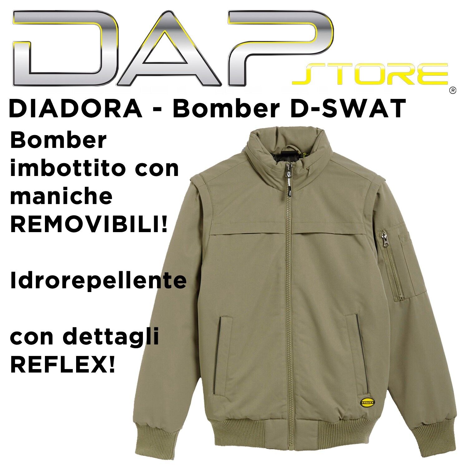 DIADORA - Bomber imbottito, modello D-SWAT con maniche removibili! - Taglia S