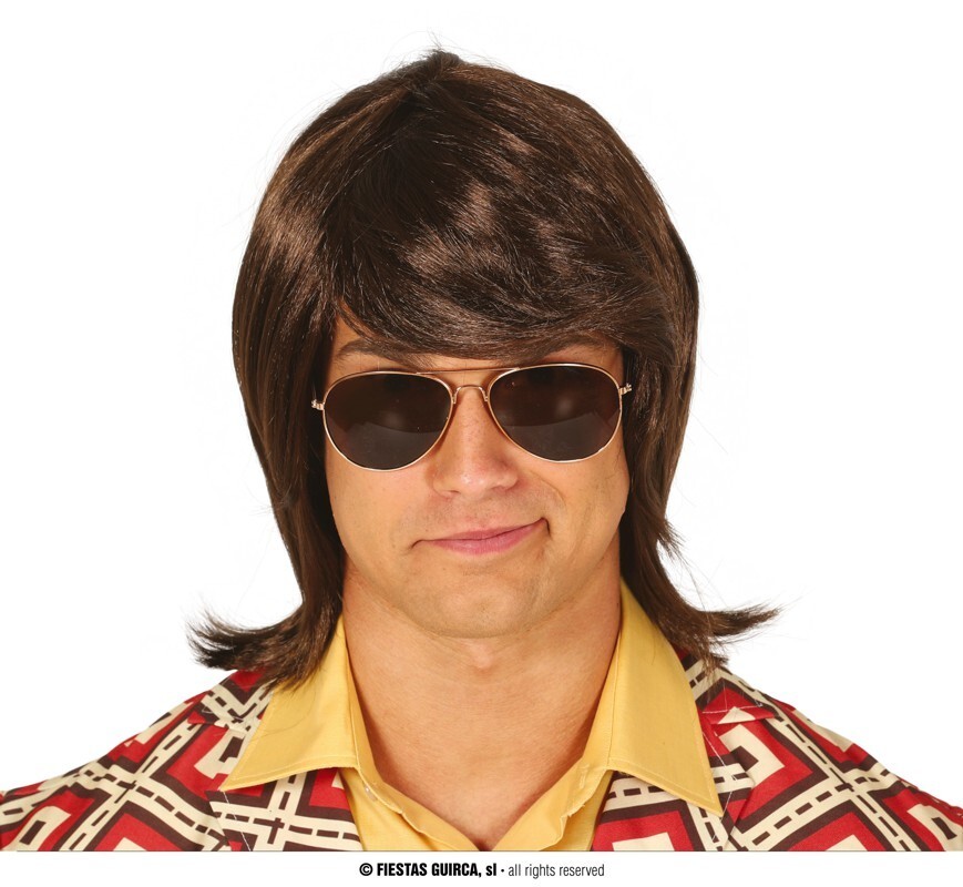 CARNEVALE HALLOWEEN PARRUCCA FRANGETTONE ANNI 70'S WIG COSPLAY HALF MANE 4493