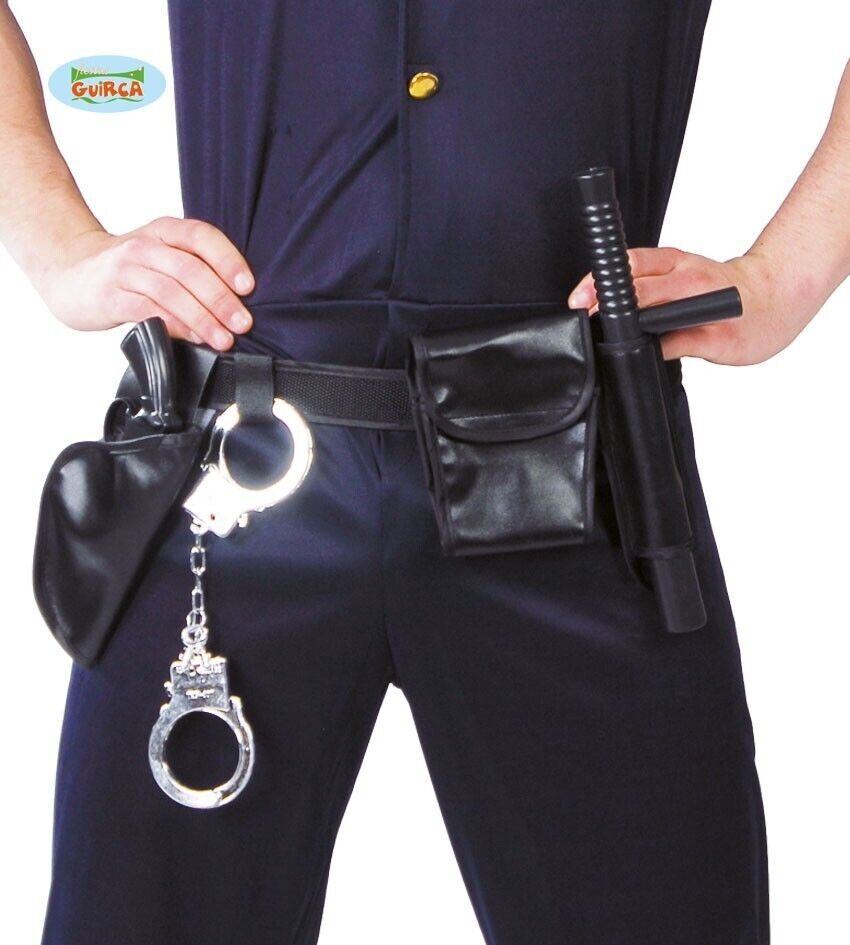 CARNEVALE HALLOWEEN CINTURONE POLIZIOTTO CON MANETTE PISTOLA MANGANELLO E TASCA
