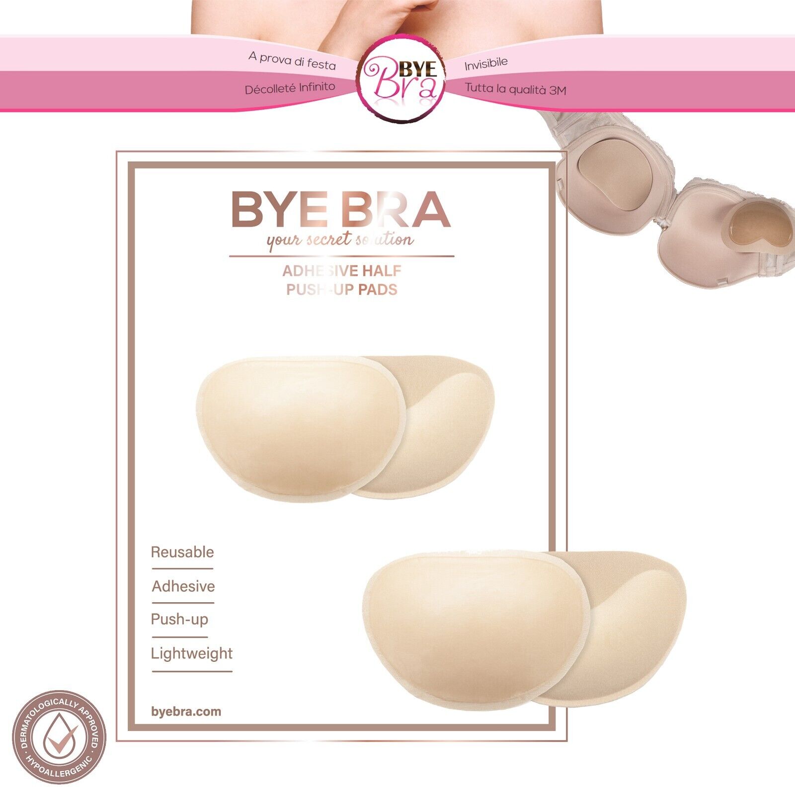 Bye Bra Adhesive Half Push-Up Pads Pair Nude - Imbottitura Reggiseno Rimovibile