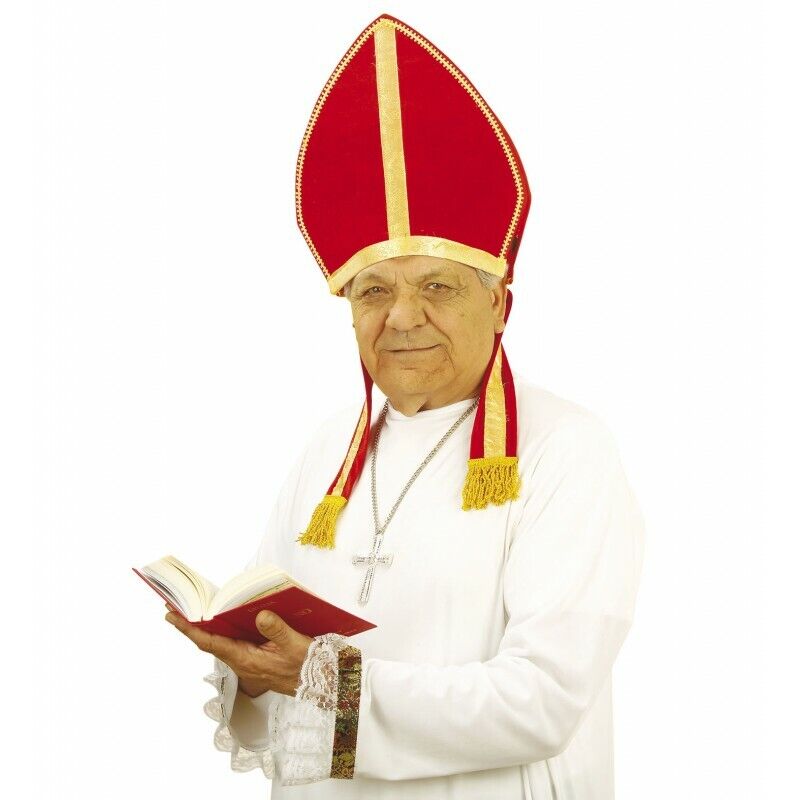 CAPPELLO MITRIA IN VELLUTO ROSSO VESCOVO CARNEVALE