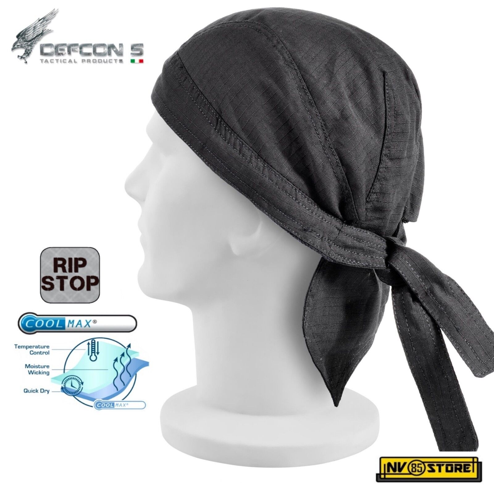 Bandana Militare DEFCON 5 in RIPSTOP COOLMAX Traspirante 100% Colore NERO BK