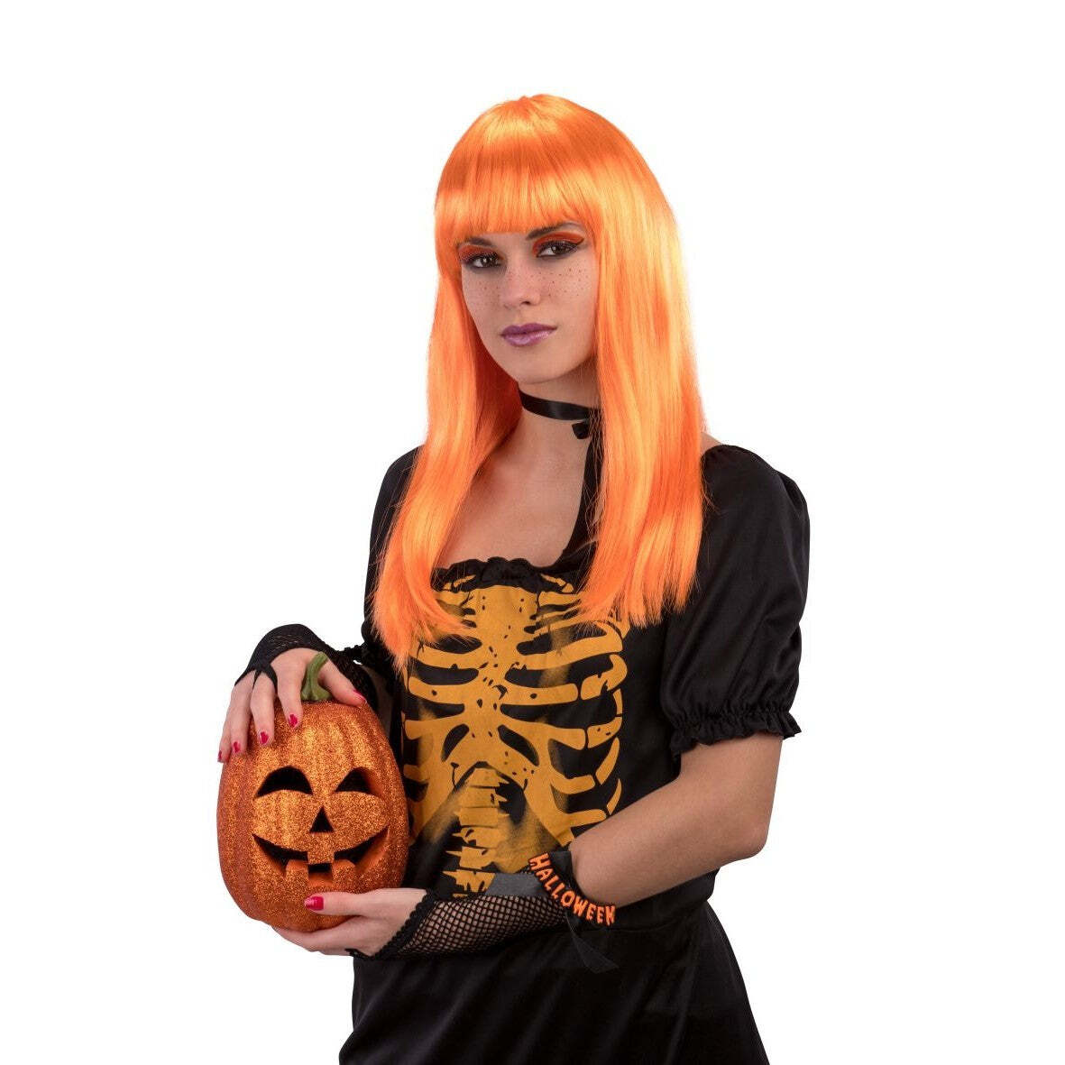 PARRUCCA LUNGA LISCIA ARANCIONE FRANGIA
