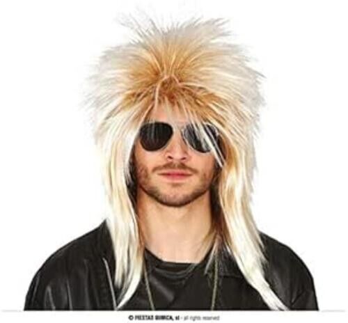 CARNEVALE HALLOWEEN PARRUCCA ROCK ROCKERO PUNK BLOND BIONDA WIG COSPLAY 4634