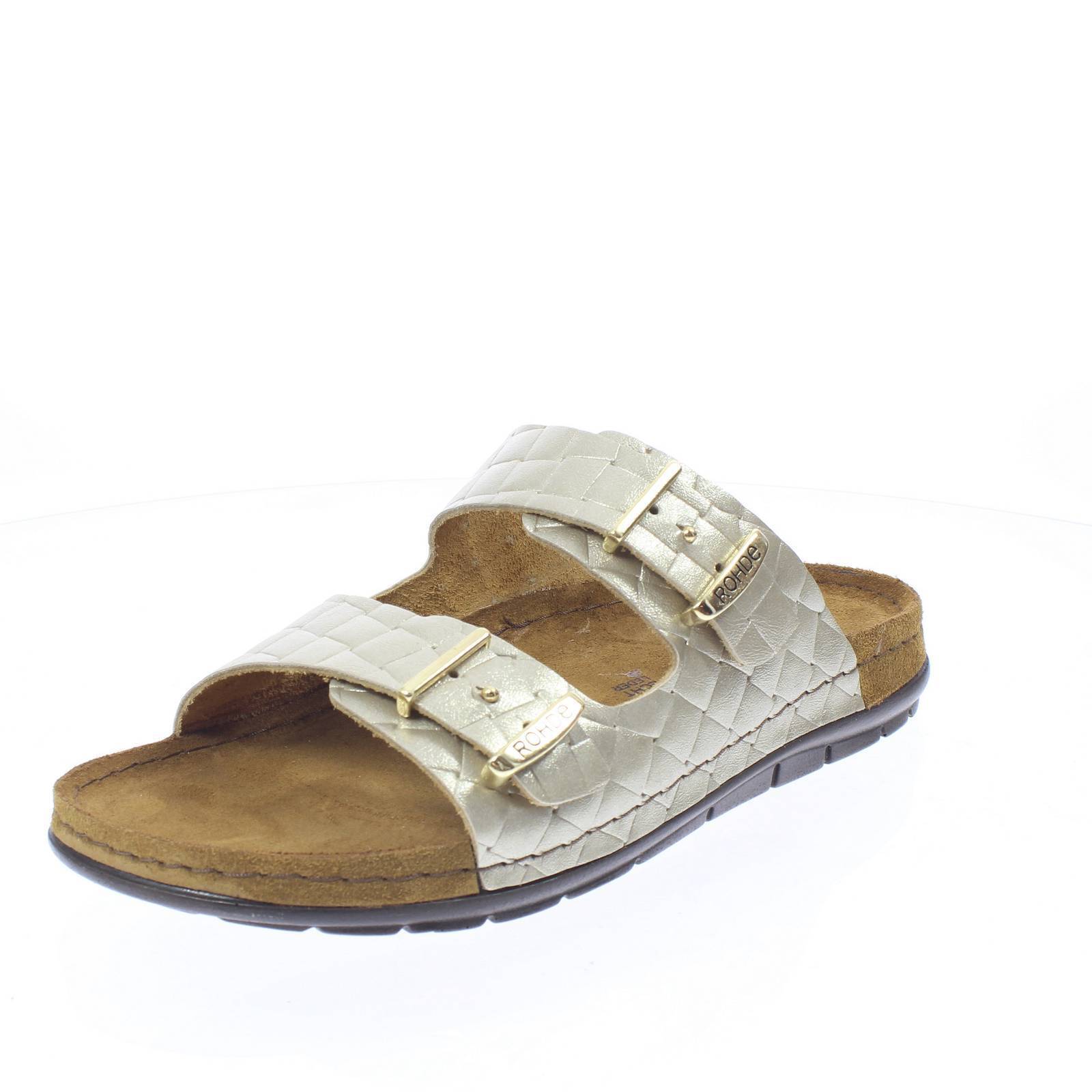 Rohde Ciabatte In Pelle Con Doppia Fascia Oro - Taglia 37 Scarpe Donna Ciabatte