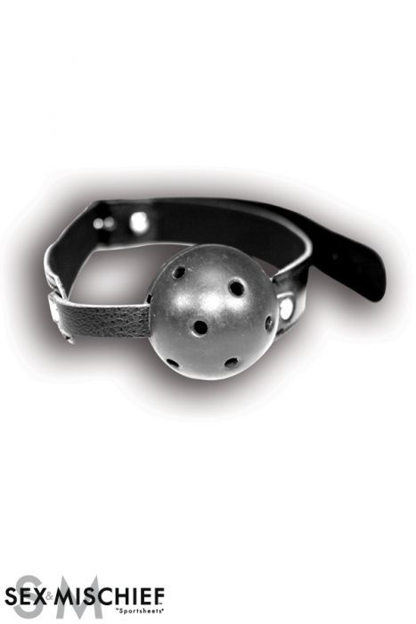 SS100-23 Sex & Mischief Morso Bavaglio Pelle Nera con BallGag Rigida Traspirante