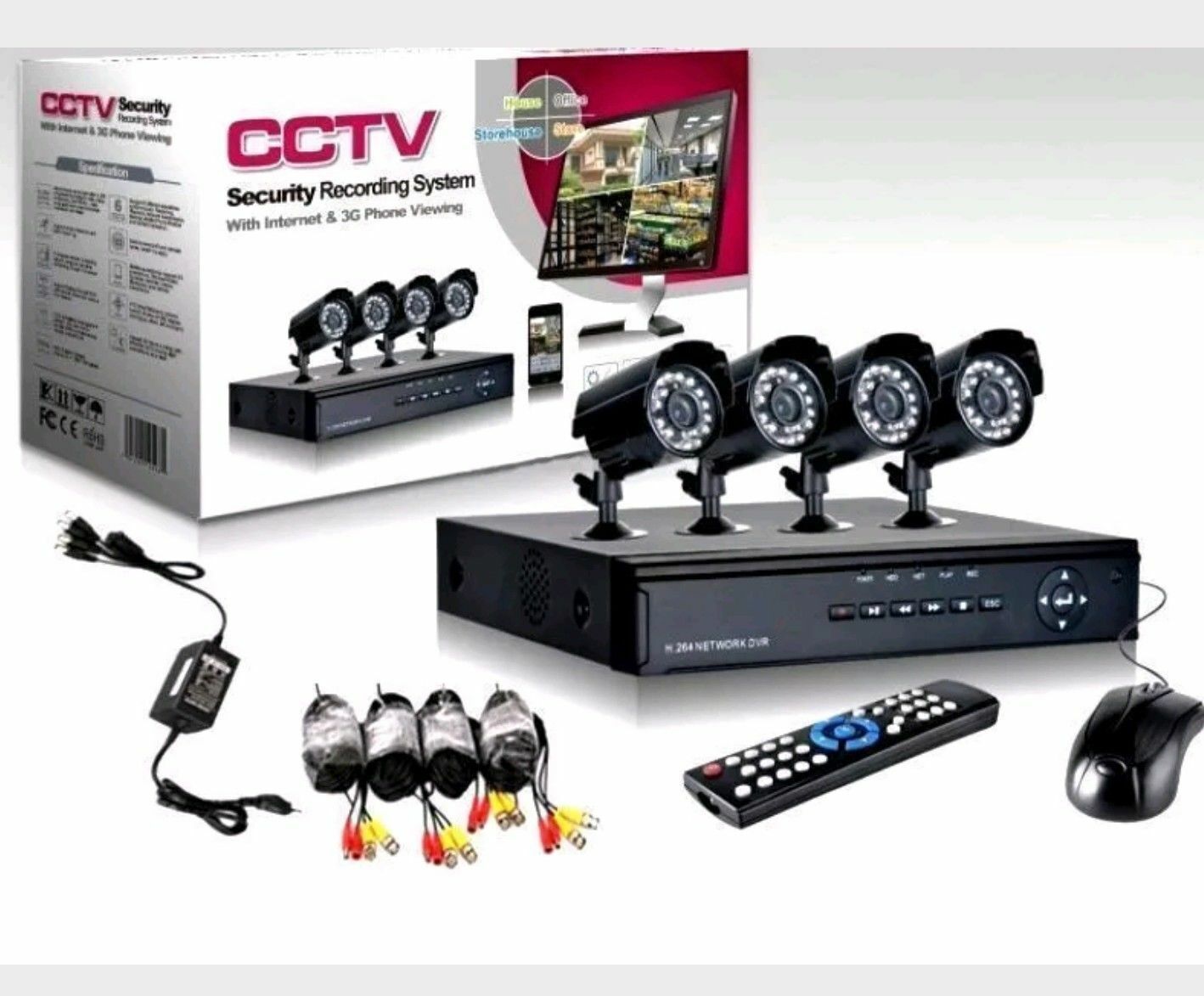 KIT VIDEOSORVEGLIANZA APRICA DVR 4 CANALI CON 4 TELECAMERE LED CAVI  MOUSE