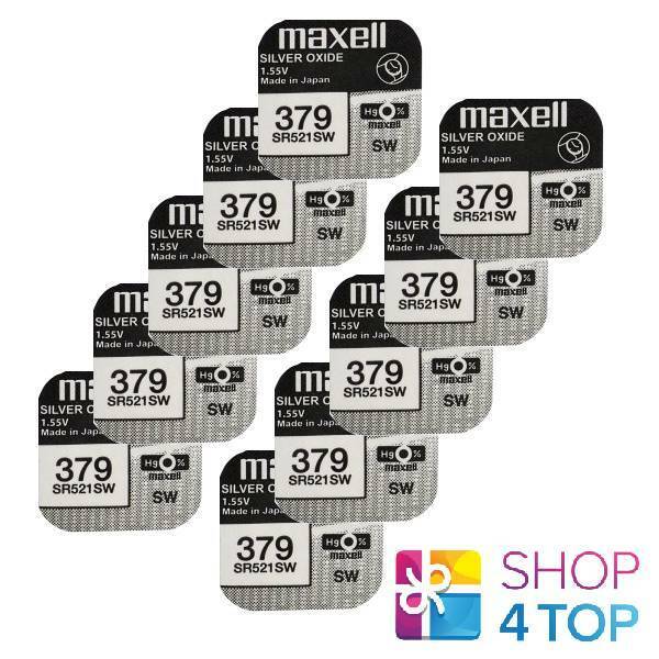 10 Maxell 379 SR521SW batteries Argento 1.55V Orologio Scadenza 2022 Nuovo