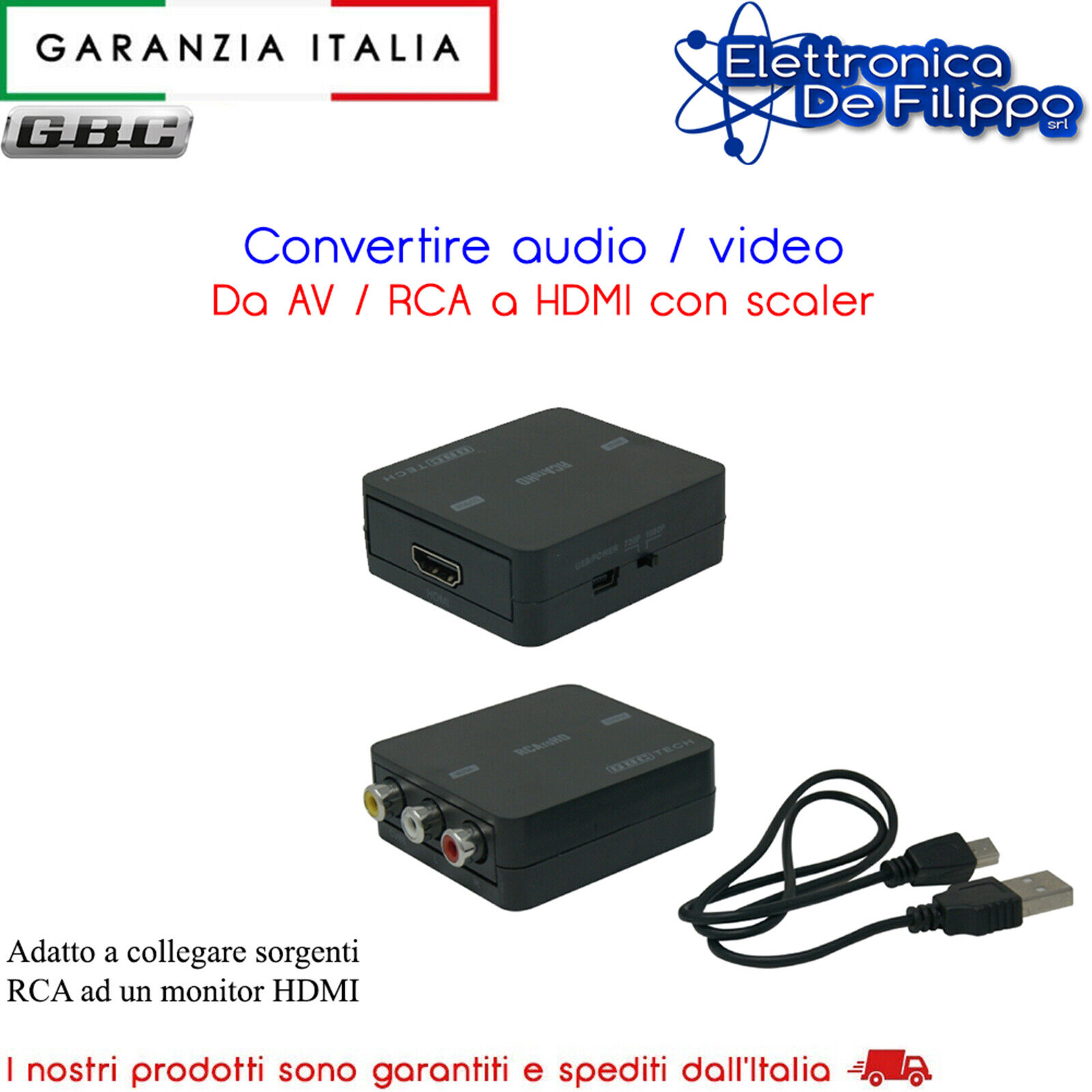 MINI CONVERTITORE AV RCA / HDMI 1,65GBPS