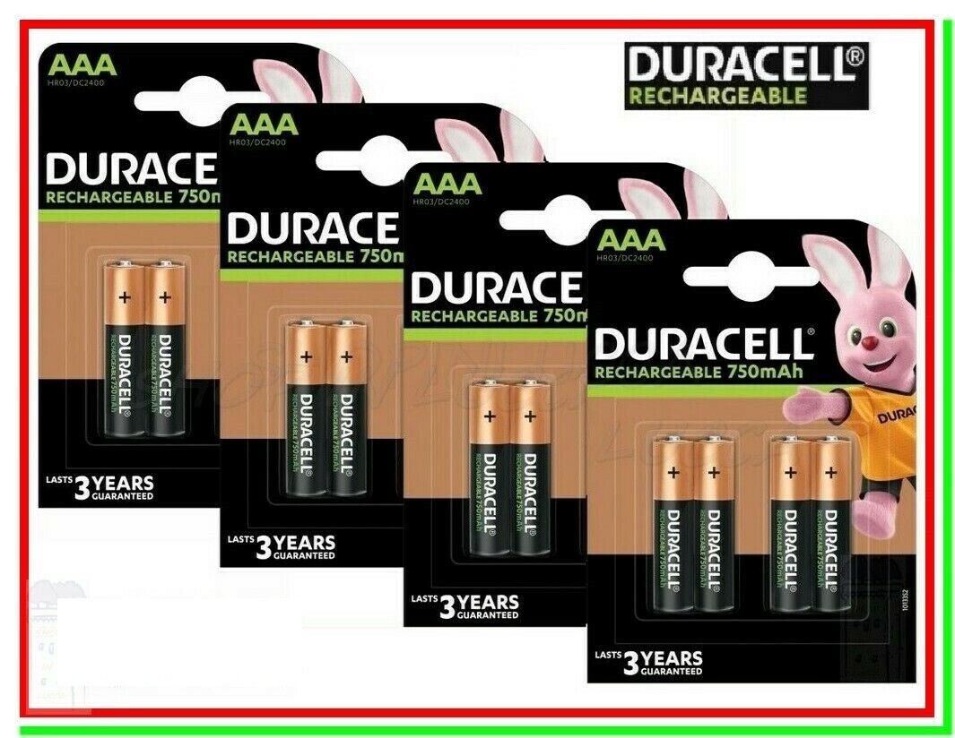 16 Pile Ricaricabili DURACELL AAA Batterie Ministilo 750mAh NiMH Cordless Mouse