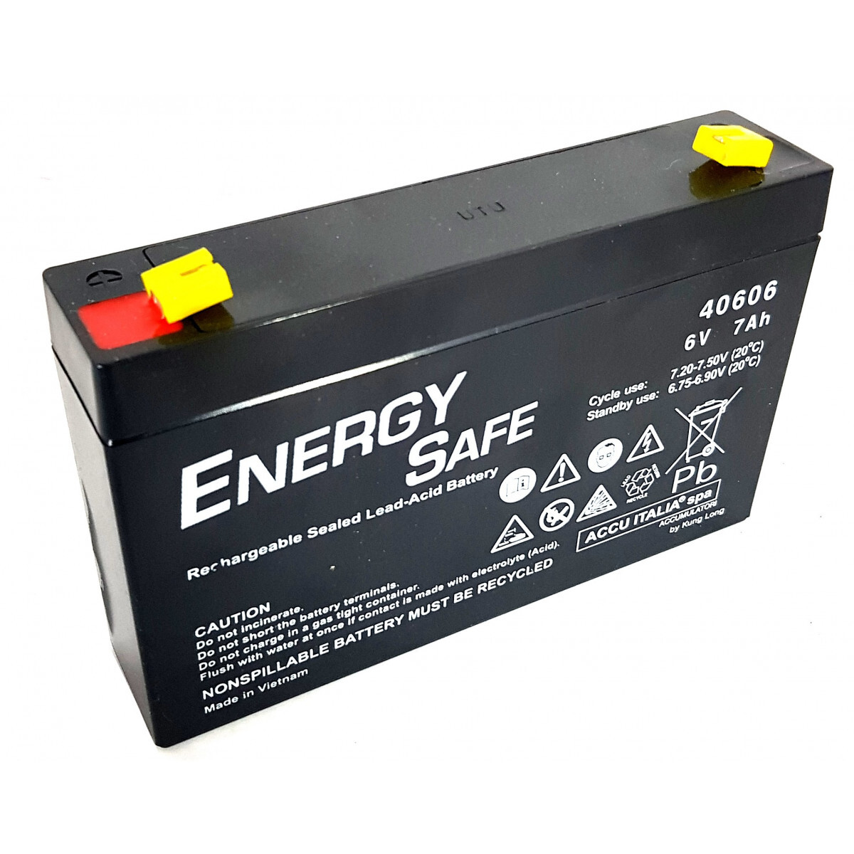 Batteria al piombo ricaricabile ermetica AGM VLRA 6V 7Ah uso ciclico e standby